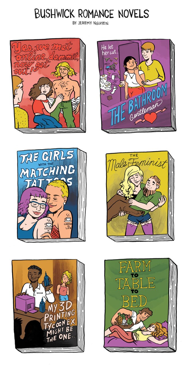 Bushwick Romance Novels to Read This Valentine's Day: a comic by Jeremy Nguyen