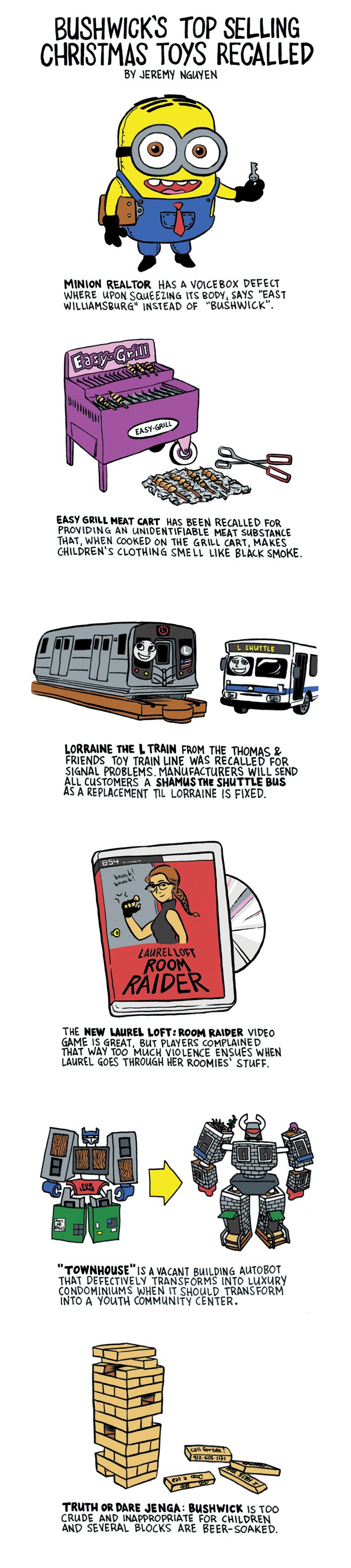 Bushwick's Hottest Toys of Christmas Recalled: a comic by Jeremy Nguyen