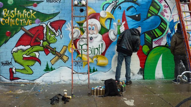 New Holiday Sprit Mural at 420 Troutman St at The Bushwick Collective (all photos by Katarina Hybenova for Bushwick Daily)