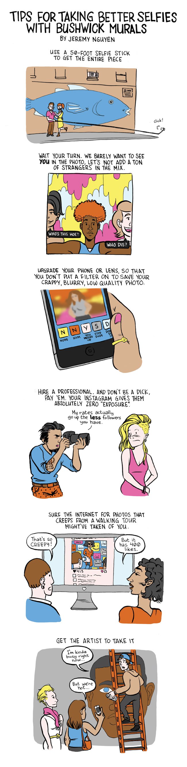 Take Better Selfies in Front of Street Art During Bushwick Open Studios!: a comic by Jeremy Nguyen
