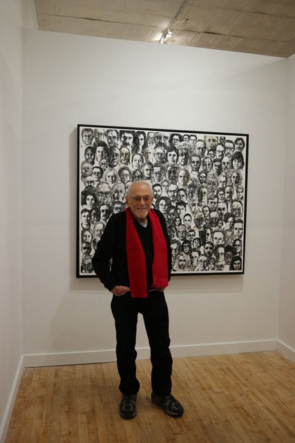 Arnold Mesches in front of “Next in Line”