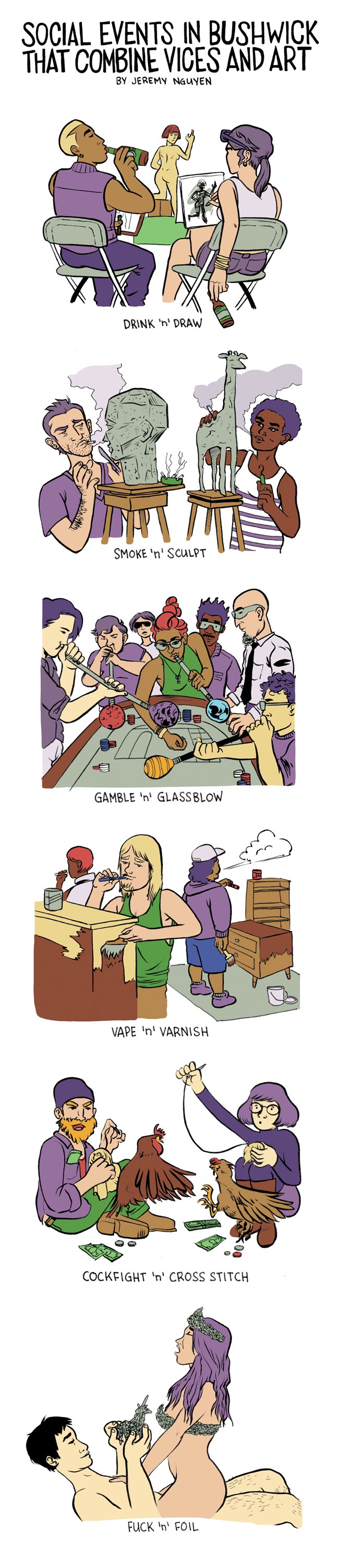 Social Events In Bushwick That Combine Vices and Art: a comic by Jeremy Nguyen