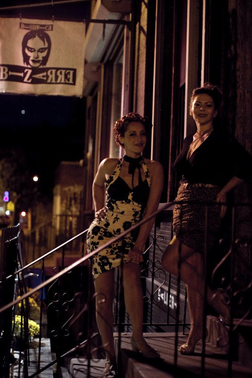 The ladies from Rome outside the venue before the show begins