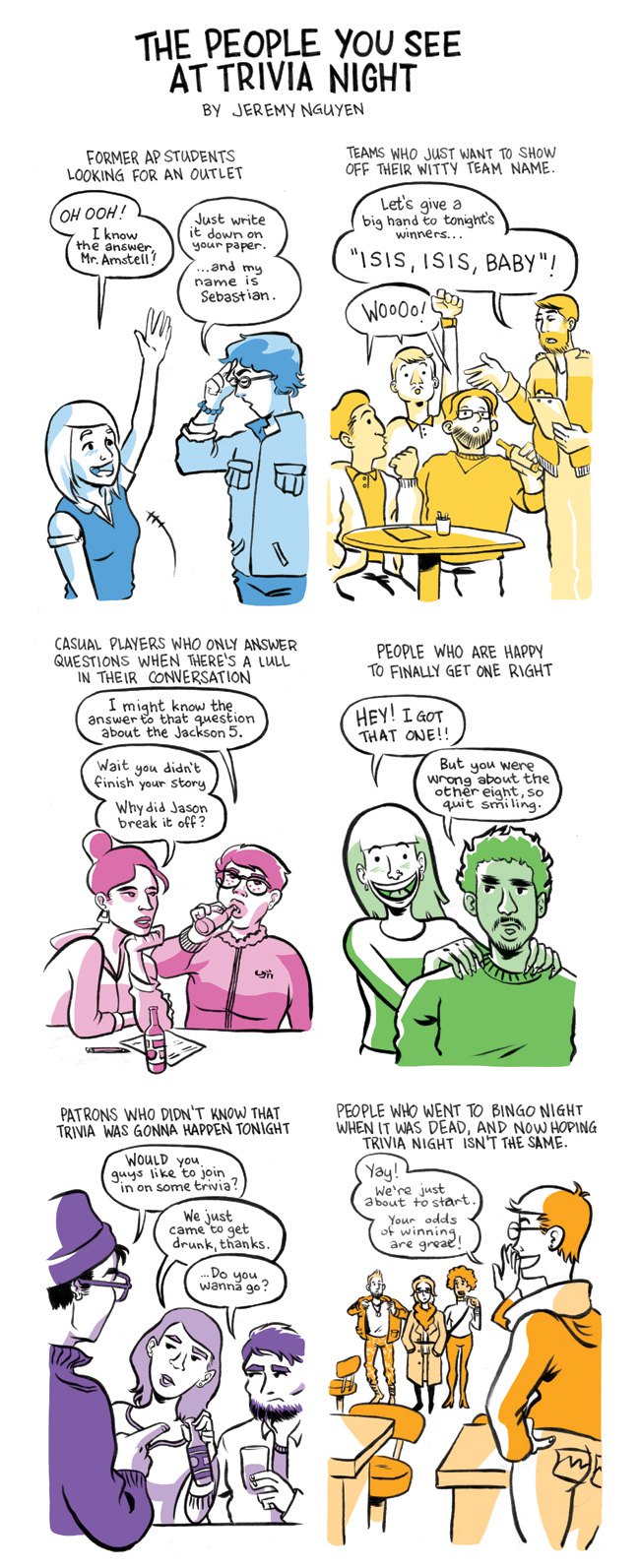 The Types of People You See at Trivia Night: a comic by Jeremy Nguyen