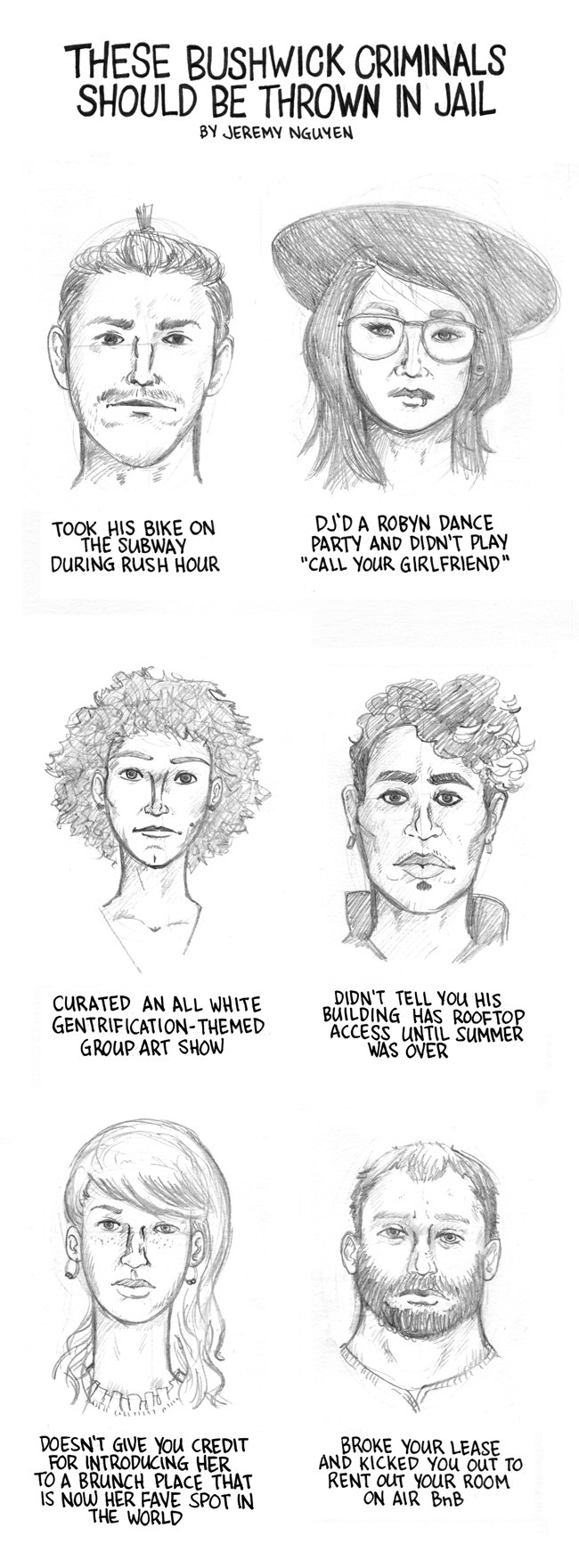 Police Sketches of Bushwick's Social Criminals: a comic by Jeremy Nguyen