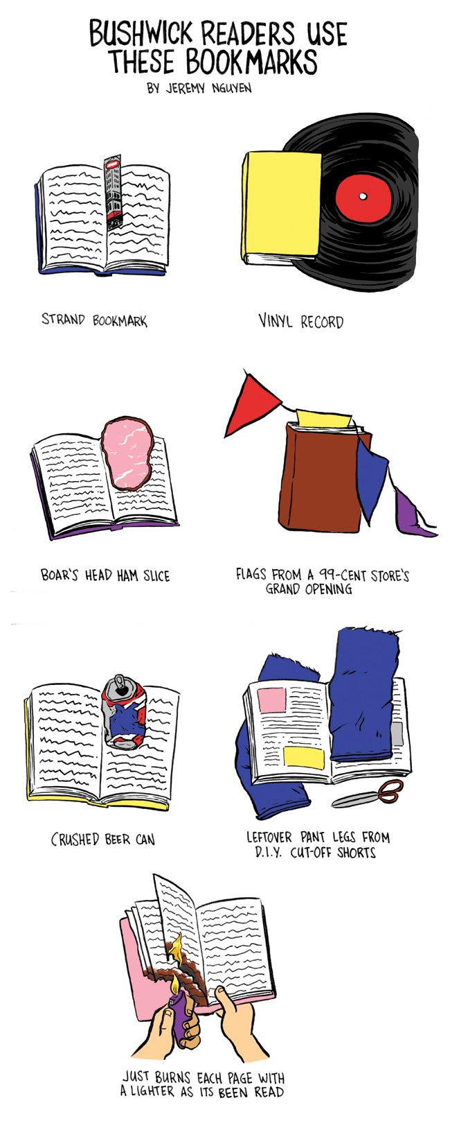 Bushwick Marks Their Books With These Bookmarks: a comic by Jeremy Nguyen