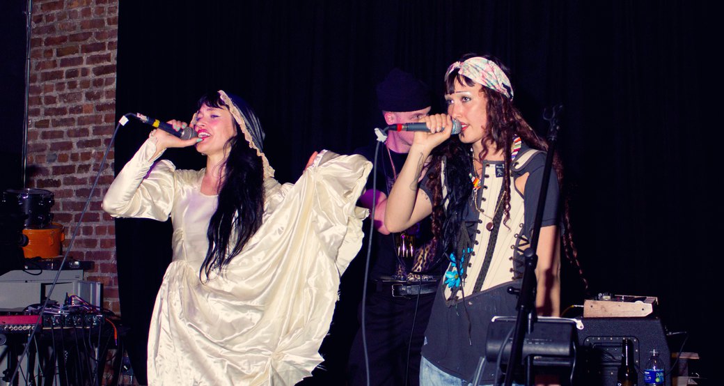 CocoRosie on stage. An operatic figure and a pirate drag in a corset. Pretty much sums it up. (All photos by Yaz Rosete)