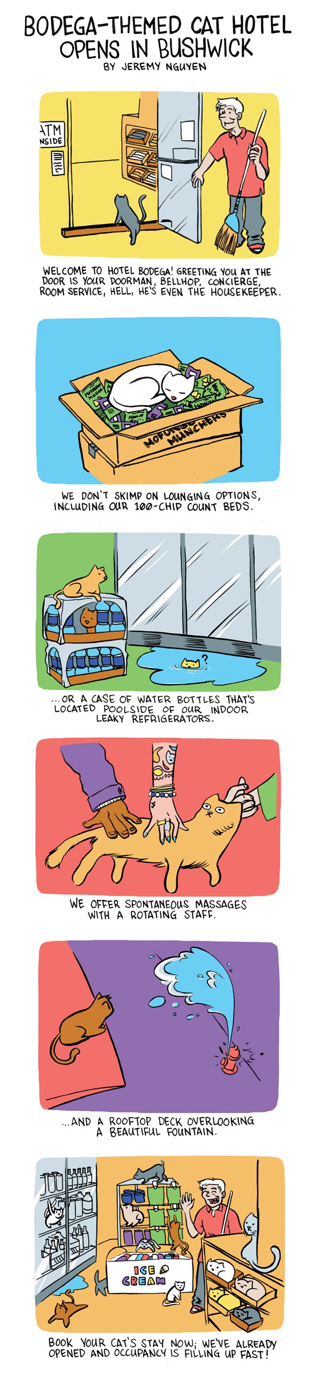 Bodega-Themed Cat Hotel Opens in Bushwick!: a comic by Jeremy Nguyen