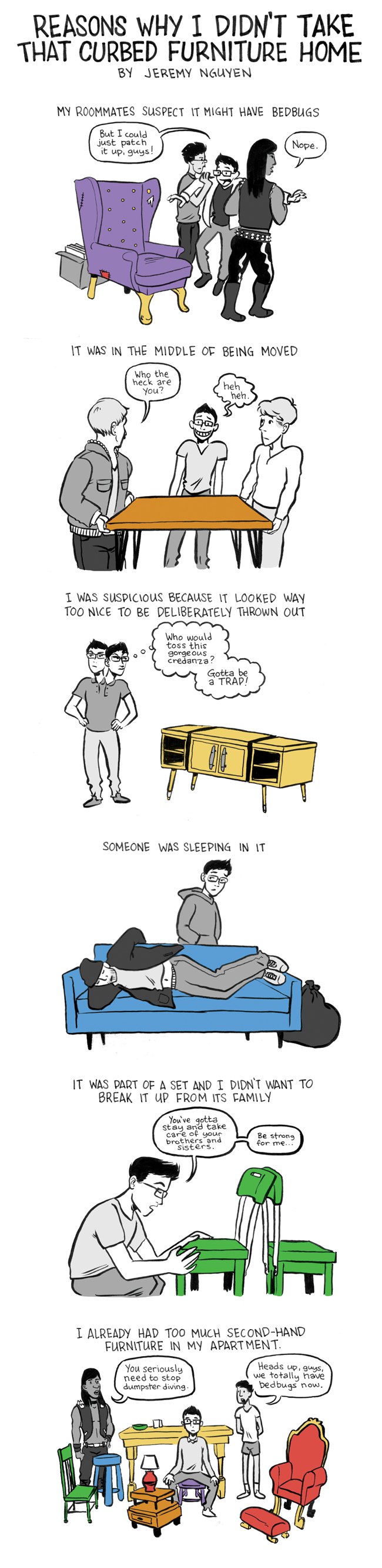 Reasons Why I Didn't Take That Curbed Furniture: a comic by Jeremy Nguyen