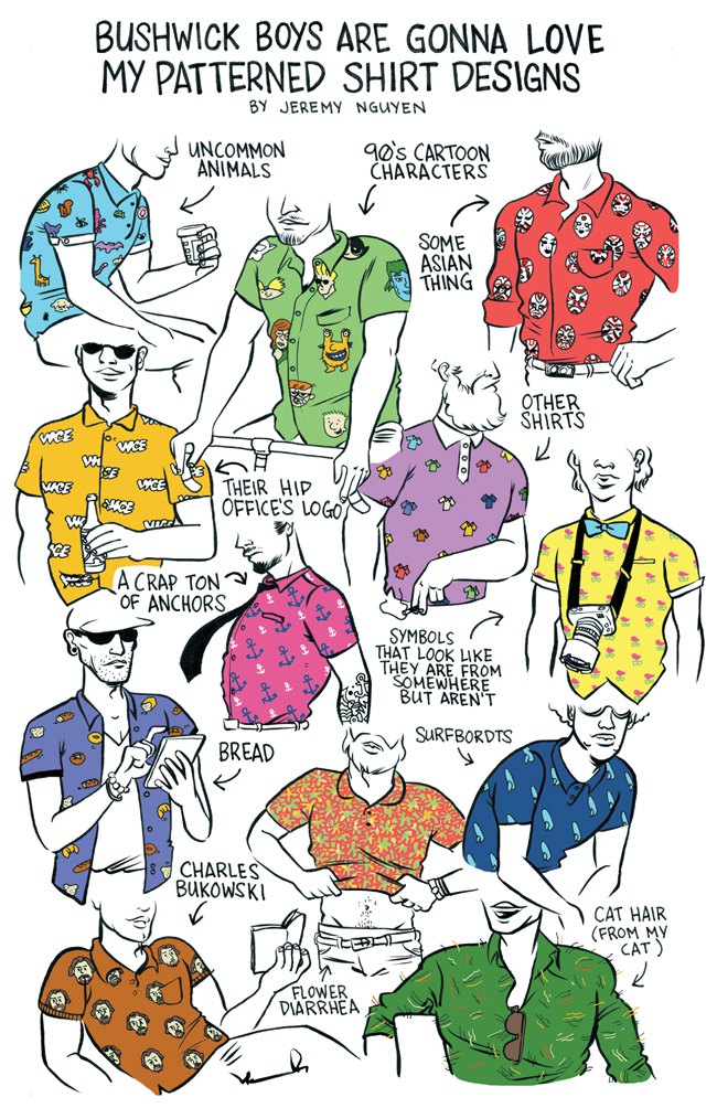 Bushwick Boys Will Love These Patterned Shirt Designs for Summer: a comic by Jeremy Nguyen