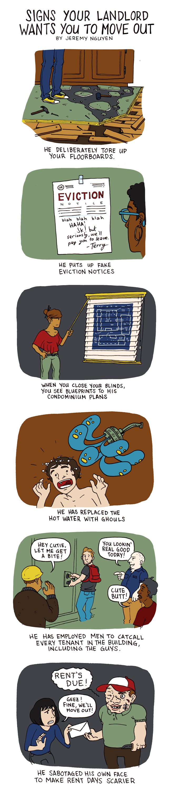 Signs Your Landlord Wants You To Move Out: a comic by Jeremy Nguyen