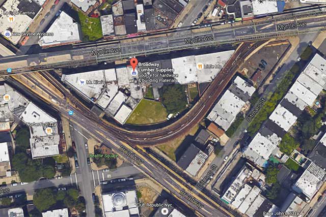 The triangular block between Ditmars, Myrtle and Broadway. Via Google Maps.
