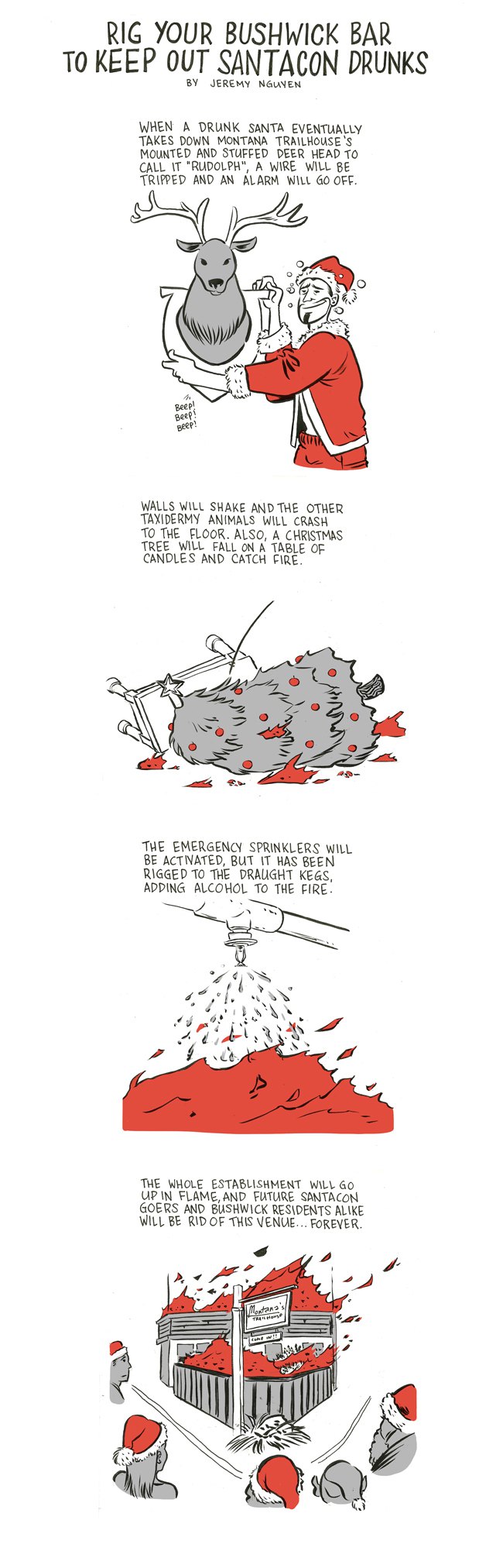 SantaCon Drunks Need to be Dealt With, Home Alone-style: a comic by Jeremy Nguyen