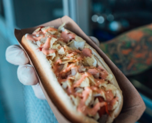 Grilled!'s freshly made Columbian hot dog. 