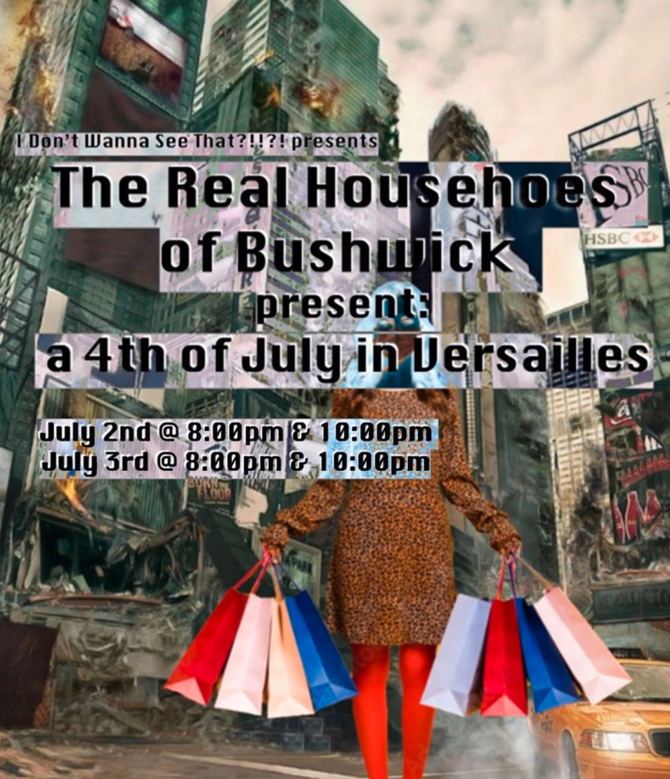 Event flyer with image of woman carrying shopping bags and a city background.