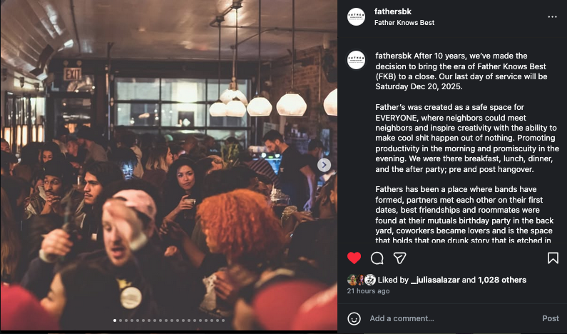 Father Knows Best to close after 10 years in Bushwick, plans to reopen with new concept 2 Father Knows Best to close after 10 years in Bushwick, plans to reopen with new concept