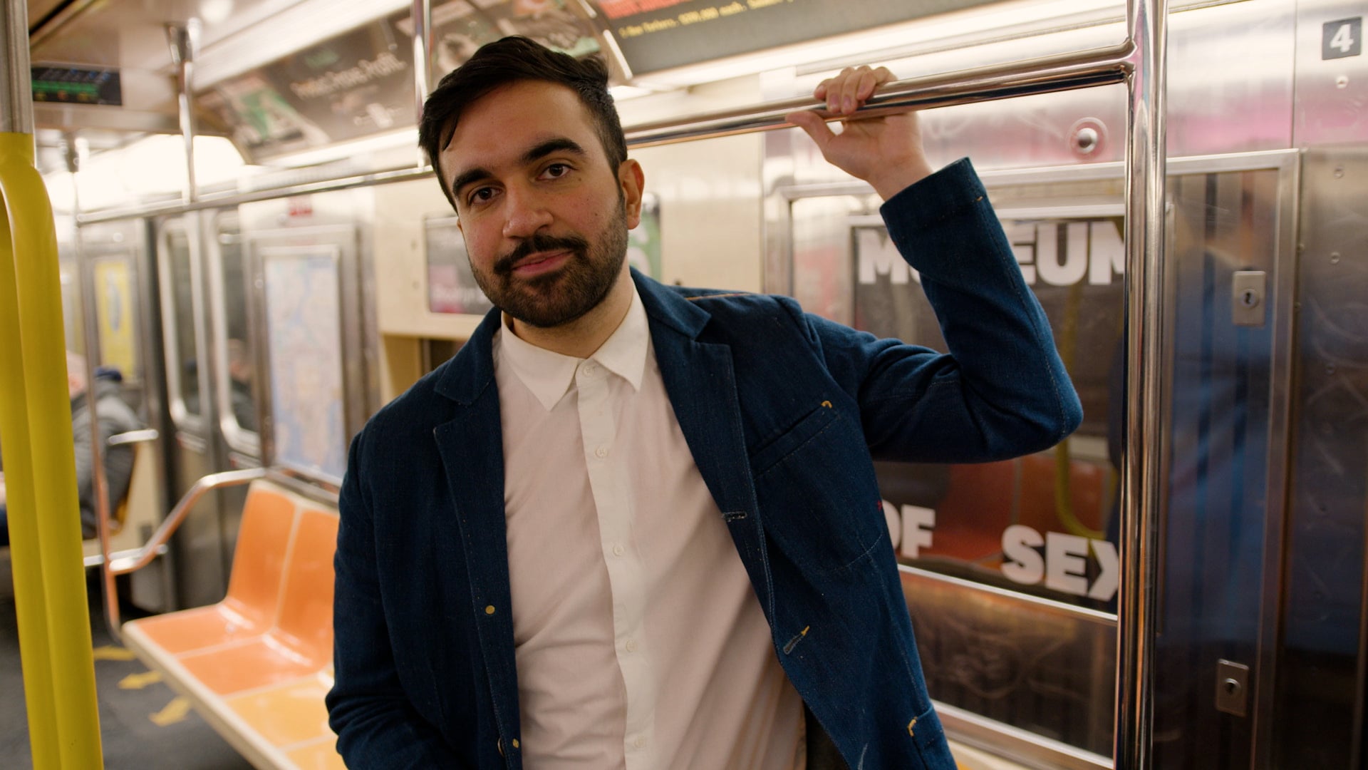 Zohran Mamdani on the subway during Fix the MTA campaign