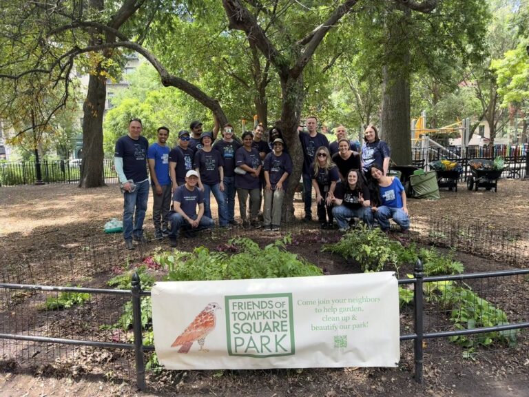 CitizensNYC put Morgan Stanley and Goldman volunteers to work in two community gardens. Wall Street pulled weeds from the East Village to Central Harlem.