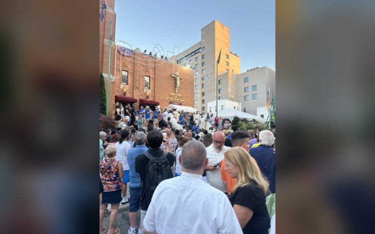 Williamsburg’s Giglio is up: a 70-foot tower of saints and angels, carried through the streets by 100 men for the 139th year