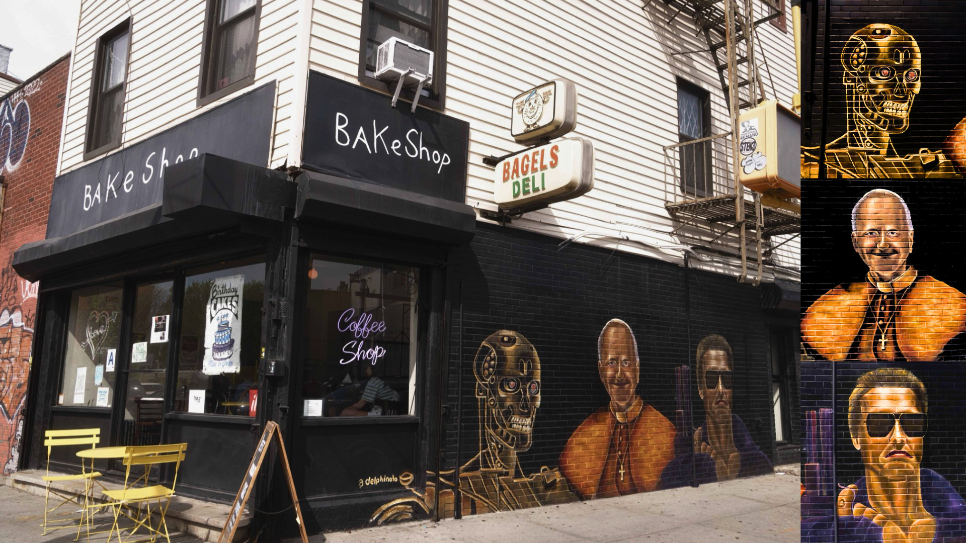 After Schwarzenegger’s Vatican climate speech, Bake Shop owner paints Pope Leo and the Terminator on Flushing Avenue