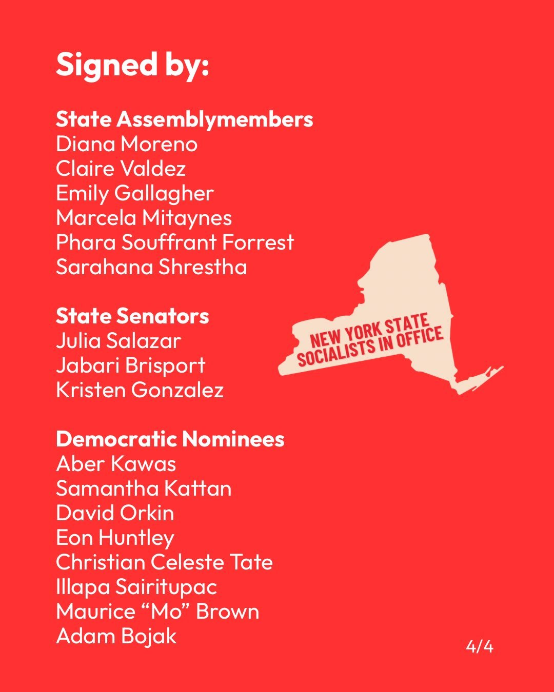Signers of the New York State Socialists in Office statement