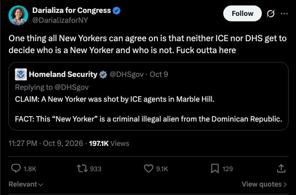 Darializa Avila Chevalier post on X quoting a DHS post